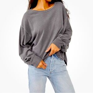 We The Free Free People Ready For This Long Sleeve T Shirt Washed Black - Small